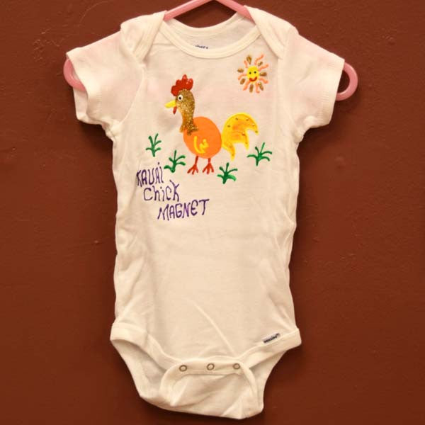 Hand Painted Onesie - Chick Magnet, by Mary Felcher , Baby - Mary Felcher, The Kauai Store
