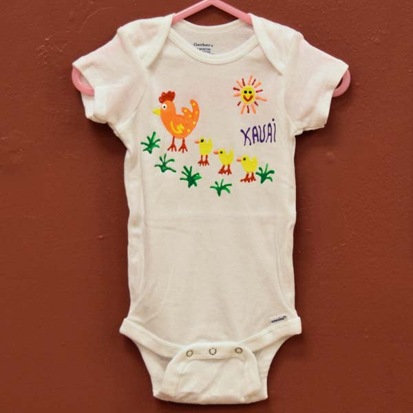 Hand Painted Onesie - Chickens, by Mary Felcher , Baby - Mary Felcher, The Kauai Store
