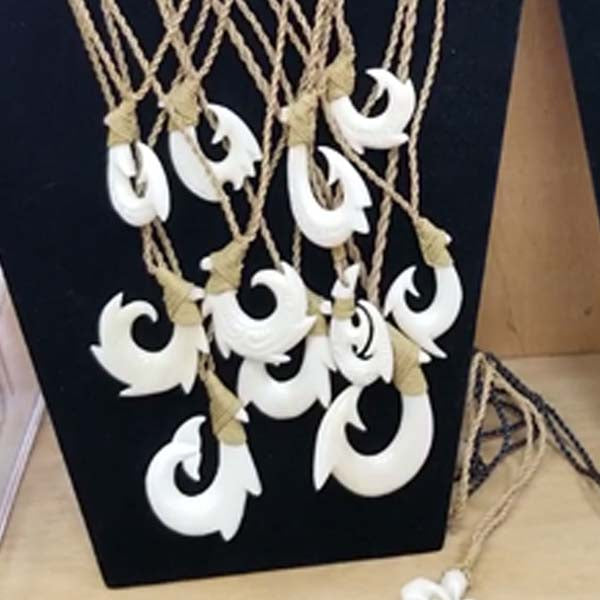 Carved Bone Fish Hook Necklace - Brown Strand, by Salesi Maile – The Kauai  Store