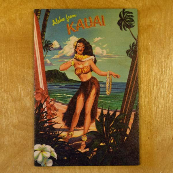 Wooden Kauai Postcard - Hula By The Sea, by Hawaiian Woody's , Home - Hawaiian Woody's, The Kauai Store
